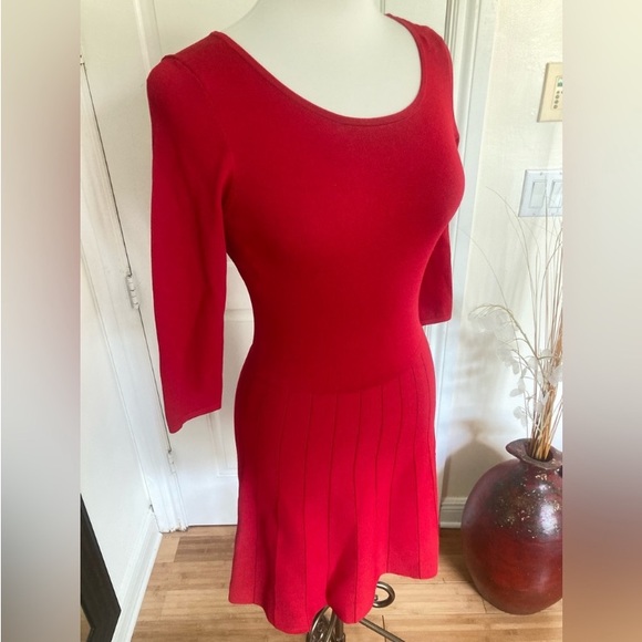 Ann Taylor Stretch Knit Sweater Fit & Flare Red Dress - Picture 4 of 14